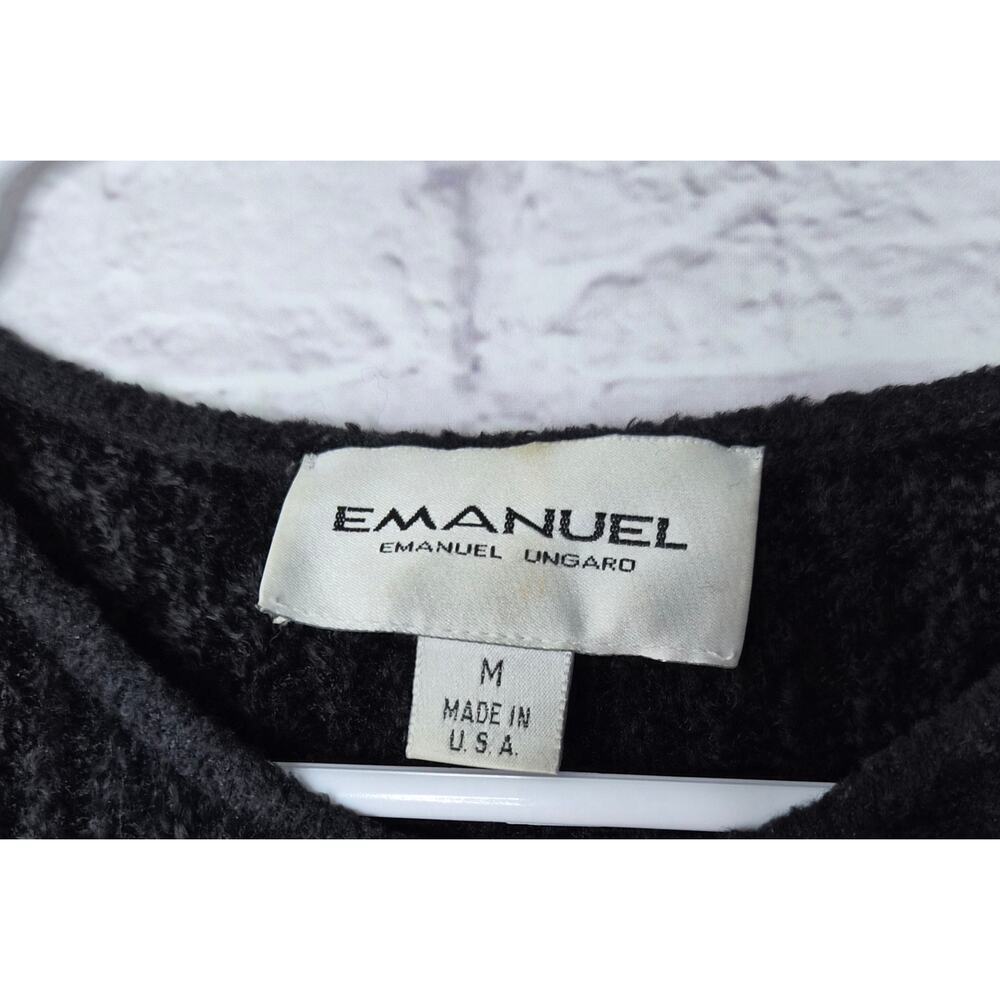 VTG 90s Emanuel Ungaro Black Ribbed Chenille Top M Made in USA Designer Knit - Picture 4 of 7